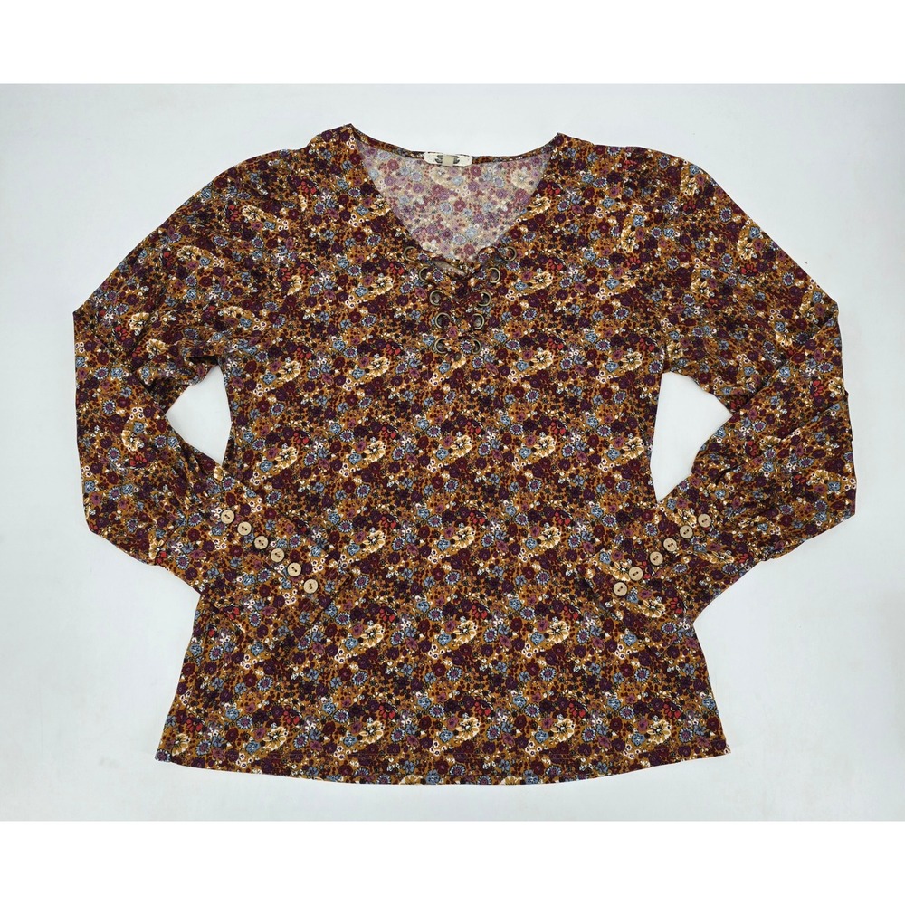Gimmicks Floral Lace-Up Top Boho Cottagecore 70s Style Medium